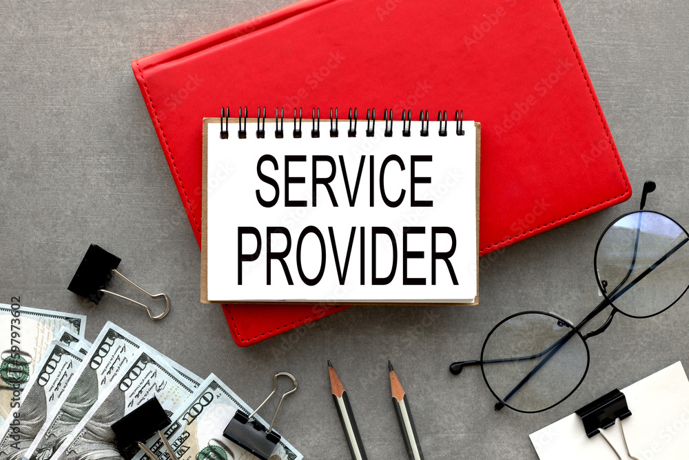 Poster service provider text on an open notepad. business concept