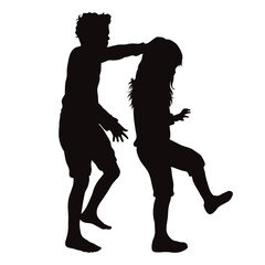 Vector silhouette of bullying children on white background.