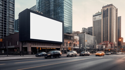 Fototapeta Empty billboard on the building.
Blank mock-up of an outdoor info banner. Generative AI obraz