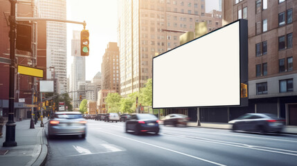 Empty billboard on the building.
Blank mock-up of an outdoor info banner. Generative AI