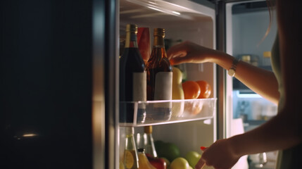 Open Refrigerator Full Of Juice And Fresh Vegetables. Generative AI