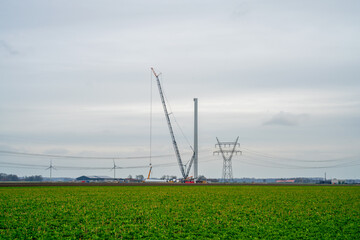 Fototapeta na wymiar Large wind turbine construction project 