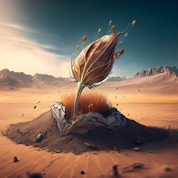 Evolution Seed in Sandy Desert of Earth
