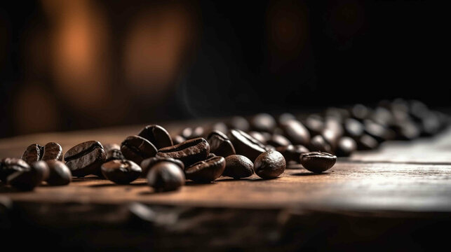 Close-up Coffee Beans , dark background. Created using Generative AI technology.
