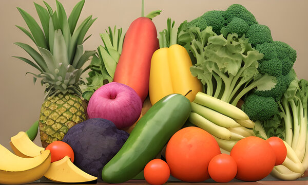 Pile of fresh vegetables and fruits.