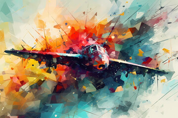 Abstract AI AIrplane Background Polygon Multicolor. Ink. Created by Generative AI