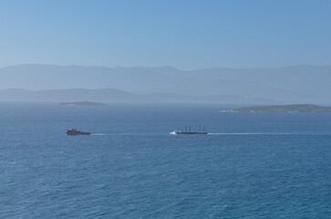 scenic view of Chios, Bogaz and Fener islands in Aegean sea from Cesme coast (Izmir province, Turkey)