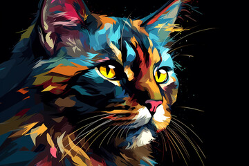 Abstract AI Cat Background Polygon Multicolor Ink. Created by Generative AI