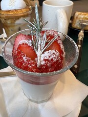 Italian dessert strawberries panna cotta