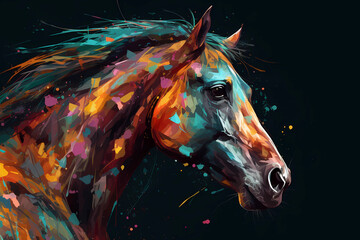 Fototapeta na wymiar Abstract AI Horse Background Polygon Multicolor Ink. Created by Generative AI