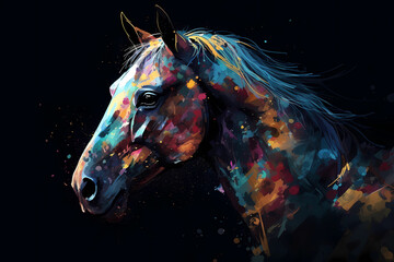 Abstract AI Horse Background Polygon Multicolor Ink. Created by Generative AI