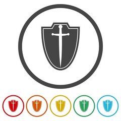 Shield and Sword logo. Set icons in color circle buttons