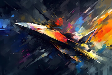 Abstract AI Jet Background Polygon Multicolor Ink. Created by Generative AI