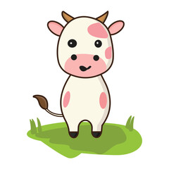 Cute Cow Cartoon Character. Cow cartoon png. Kawaii cow sticker.Cow clipart vector illustration.