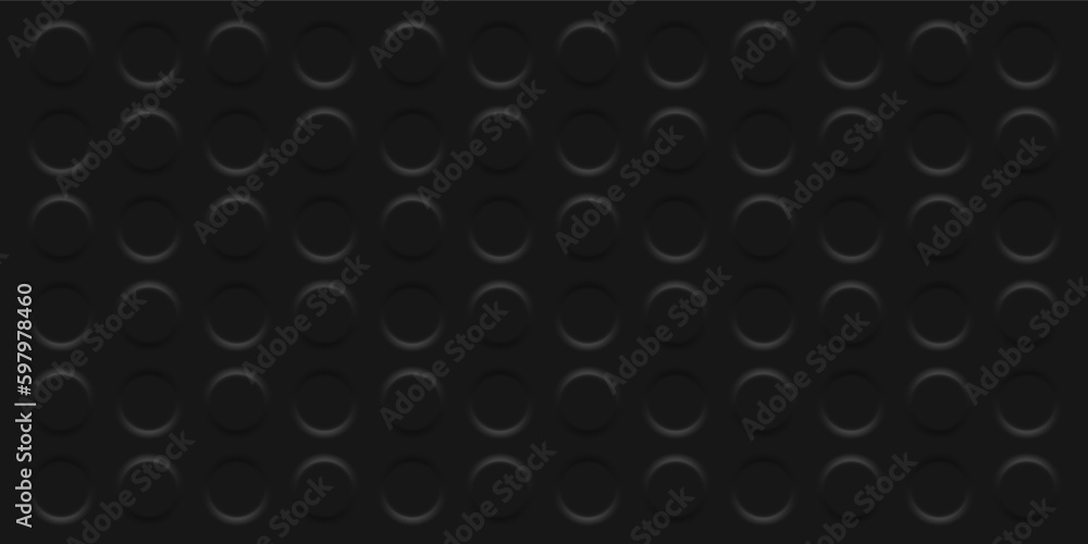 Wall mural black minimalistic background with extruder pressed circles. dark neumorphism style. 3d circles with