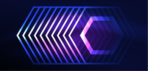 Hexagon abstract background. Techno glowing neon hexagon shapes vector illustration for wallpaper, banner, background, landing page, wall art, invitation, prints, posters