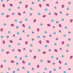 simple little flower toss vector pattern on pink