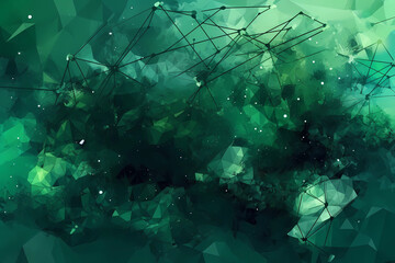 Abstract AI Network Background Polygon Green Ink. Created by Generative AI