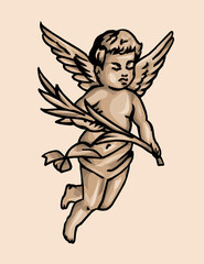 Cupid. Vector illustration of an angel with wings and a bow.