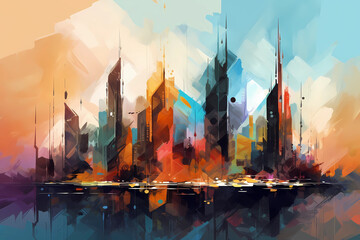 Obraz premium Abstract AI Skyscraper Background Polygon Multicolor. Created by Generative AI