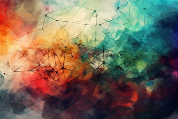 Abstract AI String Background Polygon Multicolor Ink. Created by Generative AI