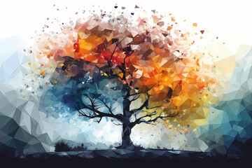 Abstract AI Tree Background Polygon Multicolor Ink. Created by Generative AI