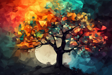 Abstract AI Tree Background Polygon Multicolor Ink. Created by Generative AI