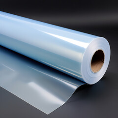 Roll of plastic film on black background