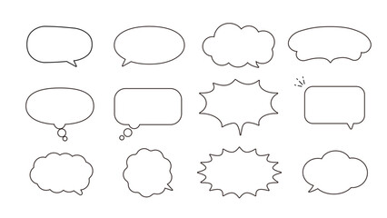 Fototapeta premium いろいろな形の吹き出しグラフィック素材セット（ふちあり）