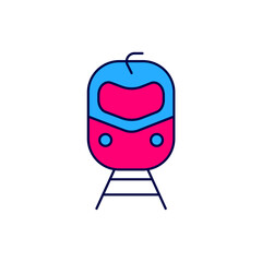 Filled outline Train and railway icon isolated on white background. Public transportation symbol. Subway train transport. Metro underground. Vector