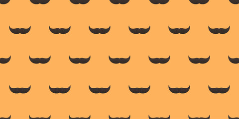 Many Black Hipster Male Mustache Pattern, Simple Seamless Texture on Brown Background, Vector Design