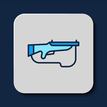 Filled outline Biathlon rifle icon isolated on blue background. Ski gun. Vector