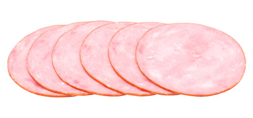 Sliced ham, transparent background, close up