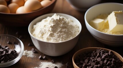 Fototapeta na wymiar Ingredients for baking, cookies, muffins, pancakes, concept, AI generated