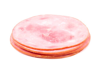 Pieces of ham on white background