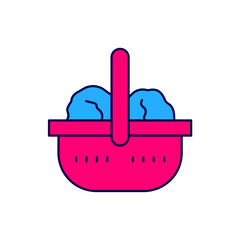 Filled outline Shopping basket and food icon isolated on white background. Food store, supermarket. Vector