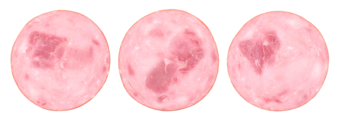 Sliced ham, transparent background, close up