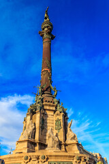 Fototapeta na wymiar Christopher Columbus monument at the lower end of the famous street La Rambla in Barcelona, Spain