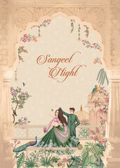Wedding invitation card. sangeet night invitation card design for printing vector.