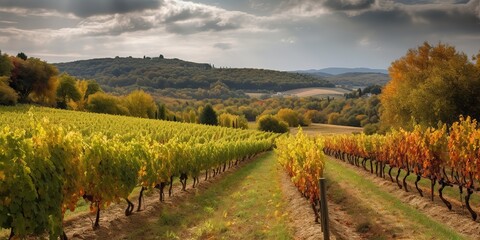 Naklejka premium AI Generated. AI Generative. Vineyard at South France provence. WIne plant garden harvest. Romantic relax chill vibe. Graphic Art