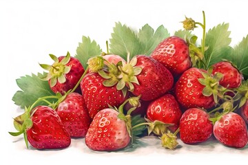 ripe strawberry background, watercolor - Ai