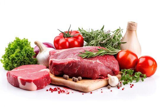raw meat and vegetables on white background -Ai