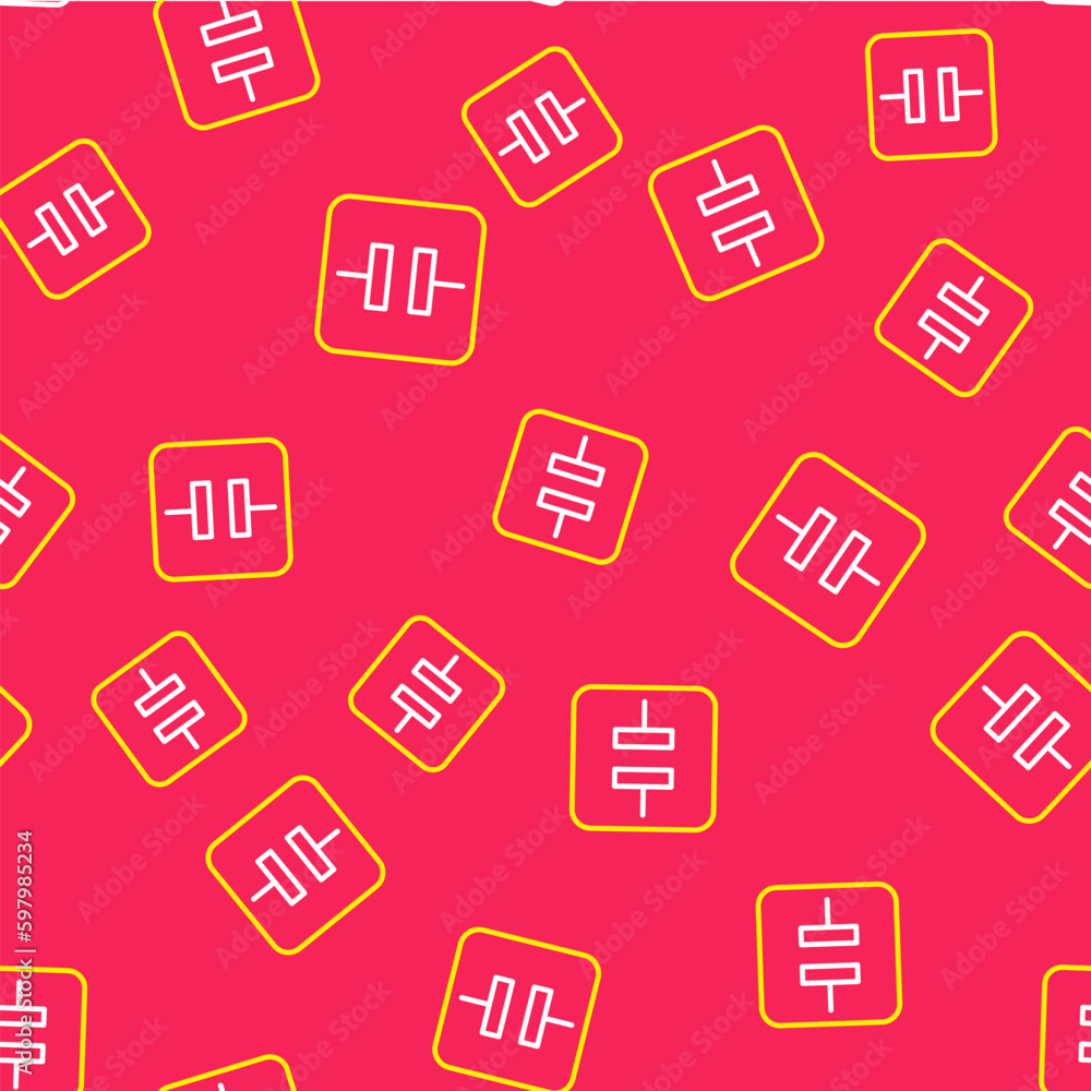 Poster line electrolytic capacitor icon isolated seamless pattern on red background. vector