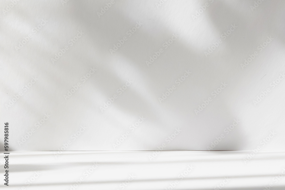 Aufkleber Abstract white studio background with shadows of window. Empty 3d room. Display product with blurred backdrop.