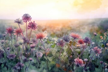 Fototapeta premium flower background, watercolor - Ai