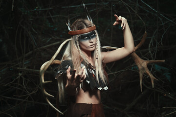 Powerful norse shaman in the forest
