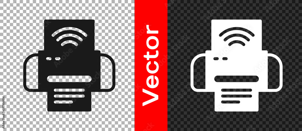 Poster black smart printer system icon isolated on transparent background. internet of things concept with 