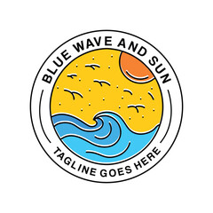 Blue Wave Monoline Logo Vector Vintage illustration Emblem Design badge illustration Symbol Icon