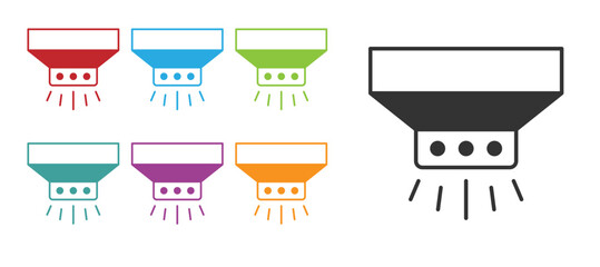 Black Fire sprinkler system icon isolated on white background. Sprinkler, fire extinguisher solid icon. Set icons colorful. Vector