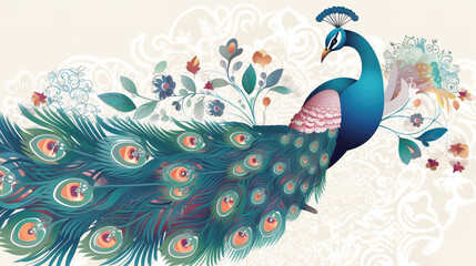 a cute illustration of a design peacock, generative ai technology
